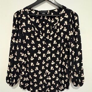 Sanctuary Black Blouse with Pink Floral Design